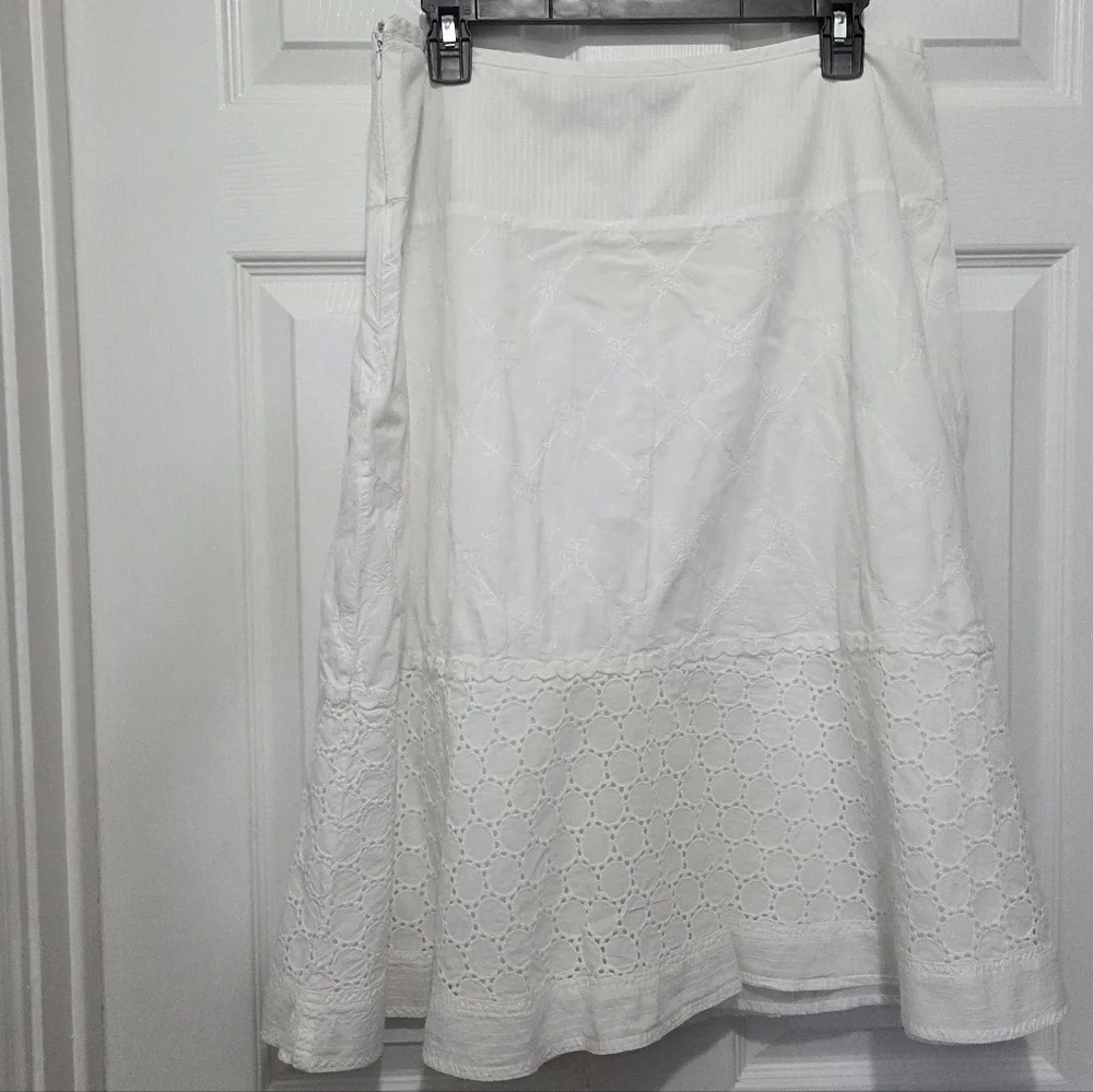 Vintage Requirements White Embroidered Eyelet Cotton Midi Skirt Size 14 Boho - Picture 7 of 10
